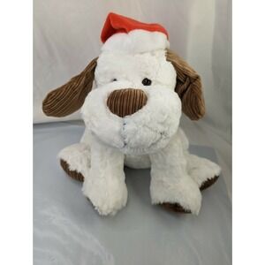 White Dog Plush 12 Inch Red Santa Cap Christmas Inter American Products Stuffed